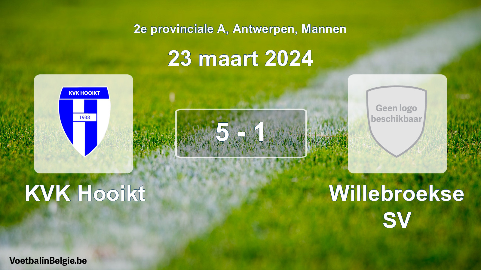 Gespeelde wedstrijd mannenvoetbal: KVK Hooikt - Willebroekse SV 5 - 1 (23 maart 2024)