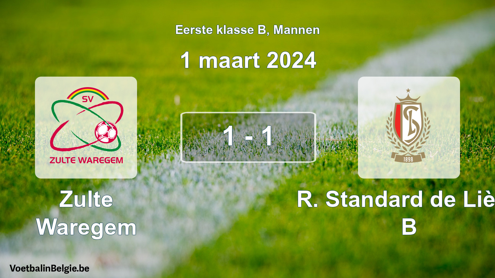 Gespeelde wedstrijd mannenvoetbal: Zulte Waregem - R. Standard de Liège B 1 - 1 (1 maart 2024)
