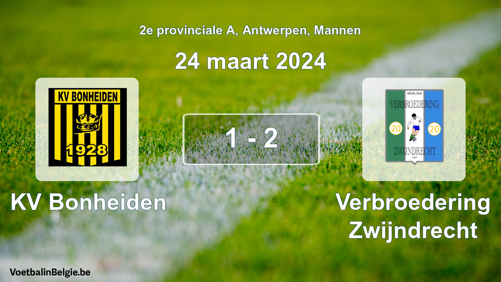 Gespeelde wedstrijd mannenvoetbal: KV Bonheiden - Verbroedering Zwijndrecht 1 - 2 (24 maart 2024)