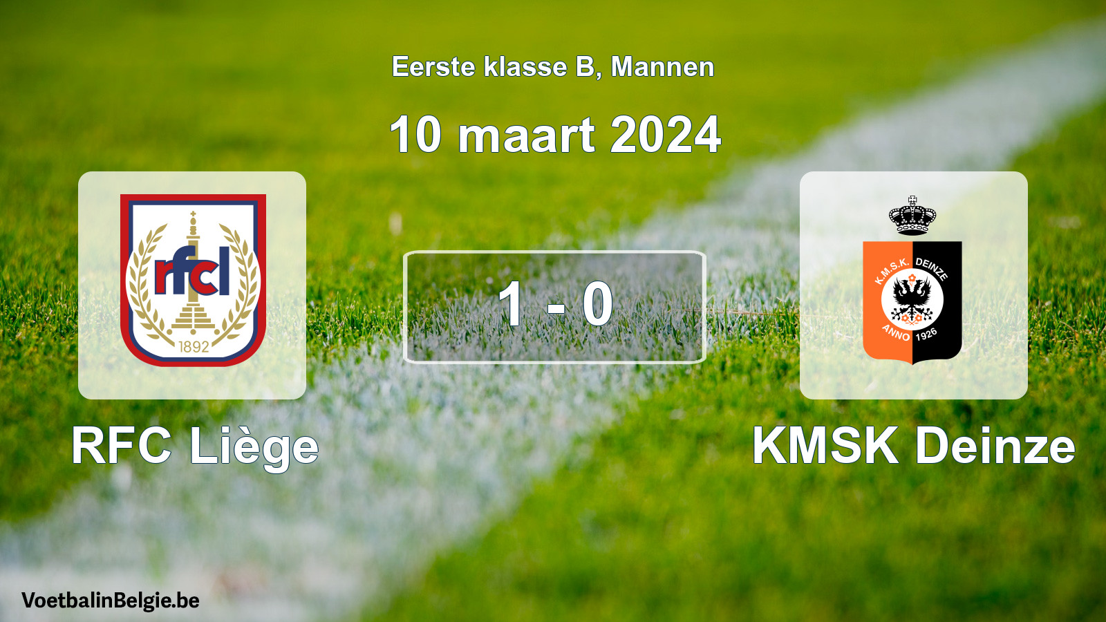 Gespeelde wedstrijd mannenvoetbal: RFC Liège - KMSK Deinze 1 - 0 (10 maart 2024)