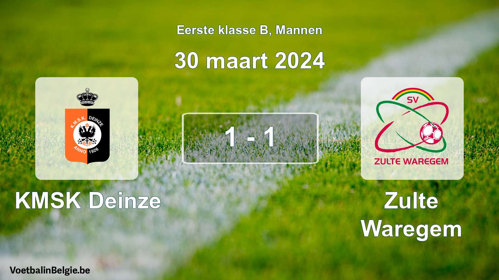 Gespeelde wedstrijd mannenvoetbal: KMSK Deinze - Zulte Waregem 1 - 1 (30 maart 2024)