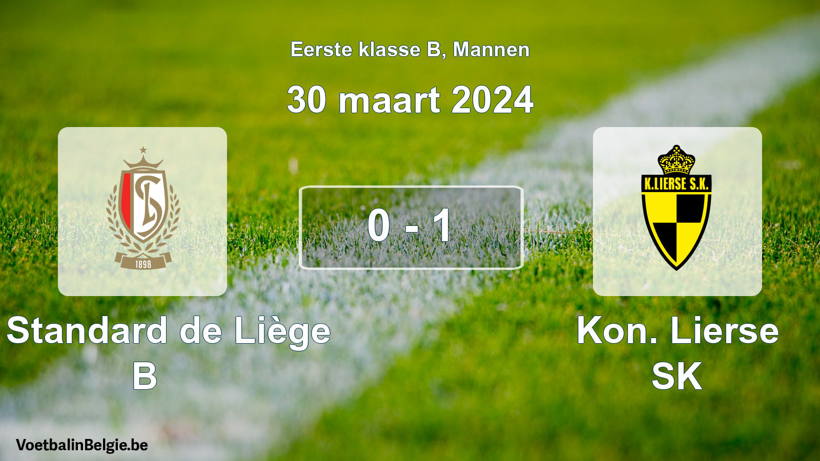 Gespeelde wedstrijd mannenvoetbal: R. Standard de Liège B - Kon. Lierse SK 0 - 1 (30 maart 2024)