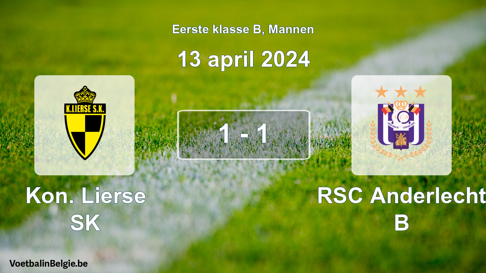Gespeelde wedstrijd mannenvoetbal: Kon. Lierse SK - RSC Anderlecht B 1 - 1 (13 april 2024)