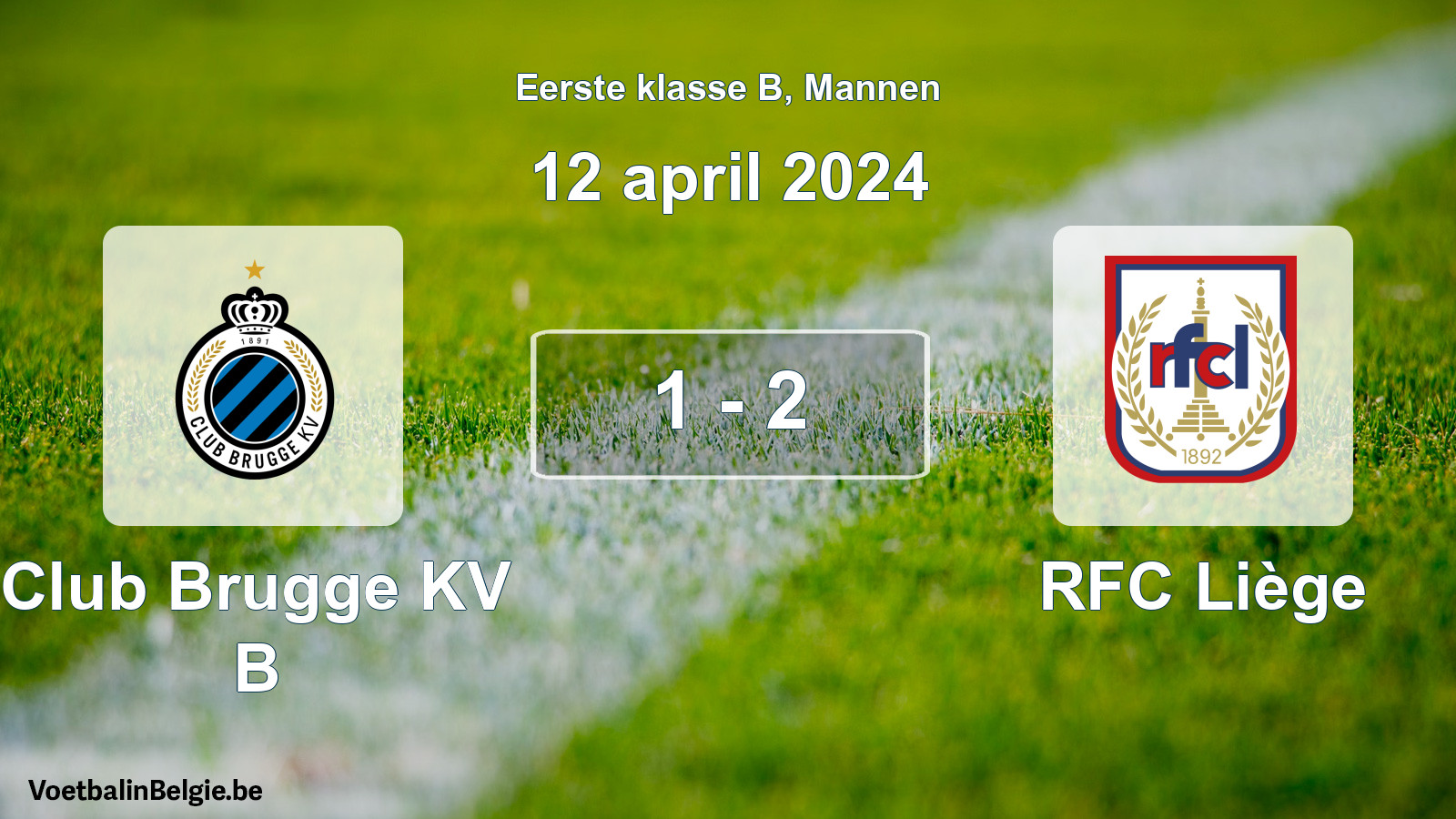 Gespeelde wedstrijd mannenvoetbal: Club Brugge KV B - RFC Liège 1 - 2 (12 april 2024)