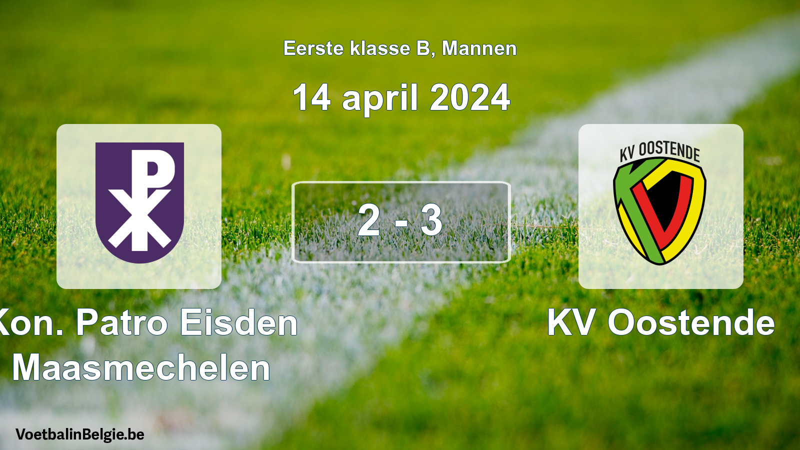 Gespeelde wedstrijd mannenvoetbal: Kon. Patro Eisden Maasmechelen - KV Oostende 2 - 3 (14 april 2024)