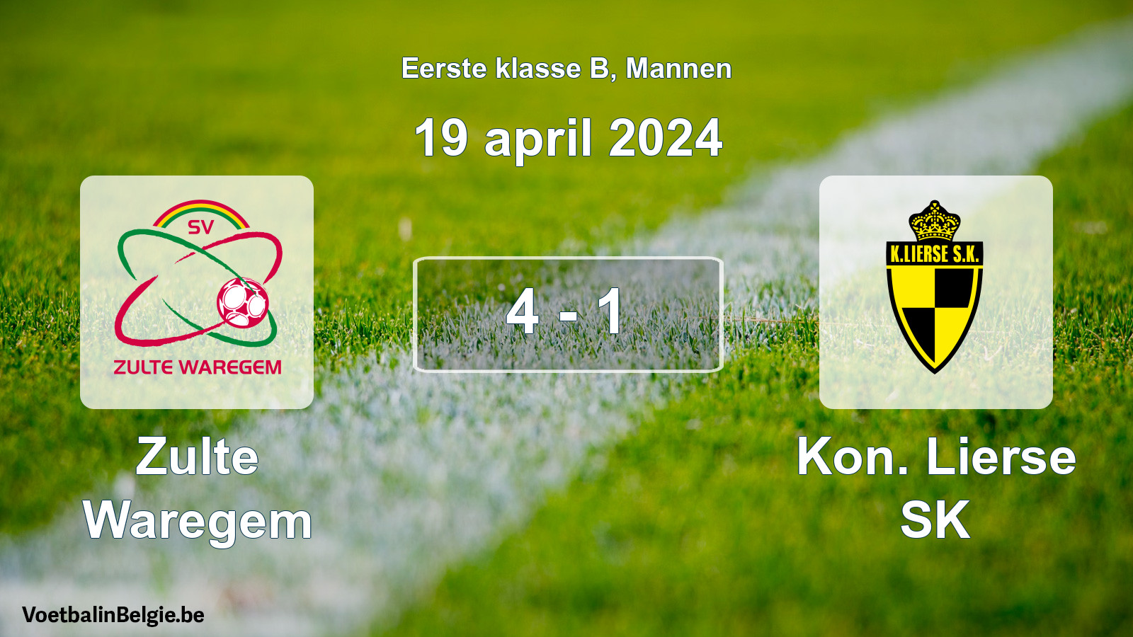 Gespeelde wedstrijd mannenvoetbal: Zulte Waregem - Kon. Lierse SK 4 - 1 (19 april 2024)