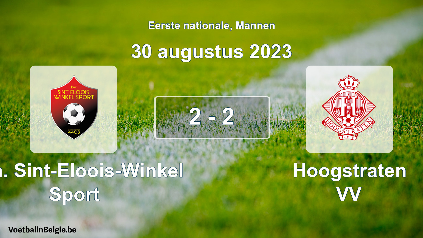 Gespeelde wedstrijd mannenvoetbal: Kon. Sint-Eloois-Winkel Sport - Hoogstraten VV 2 - 2 (30 augustus 2023)