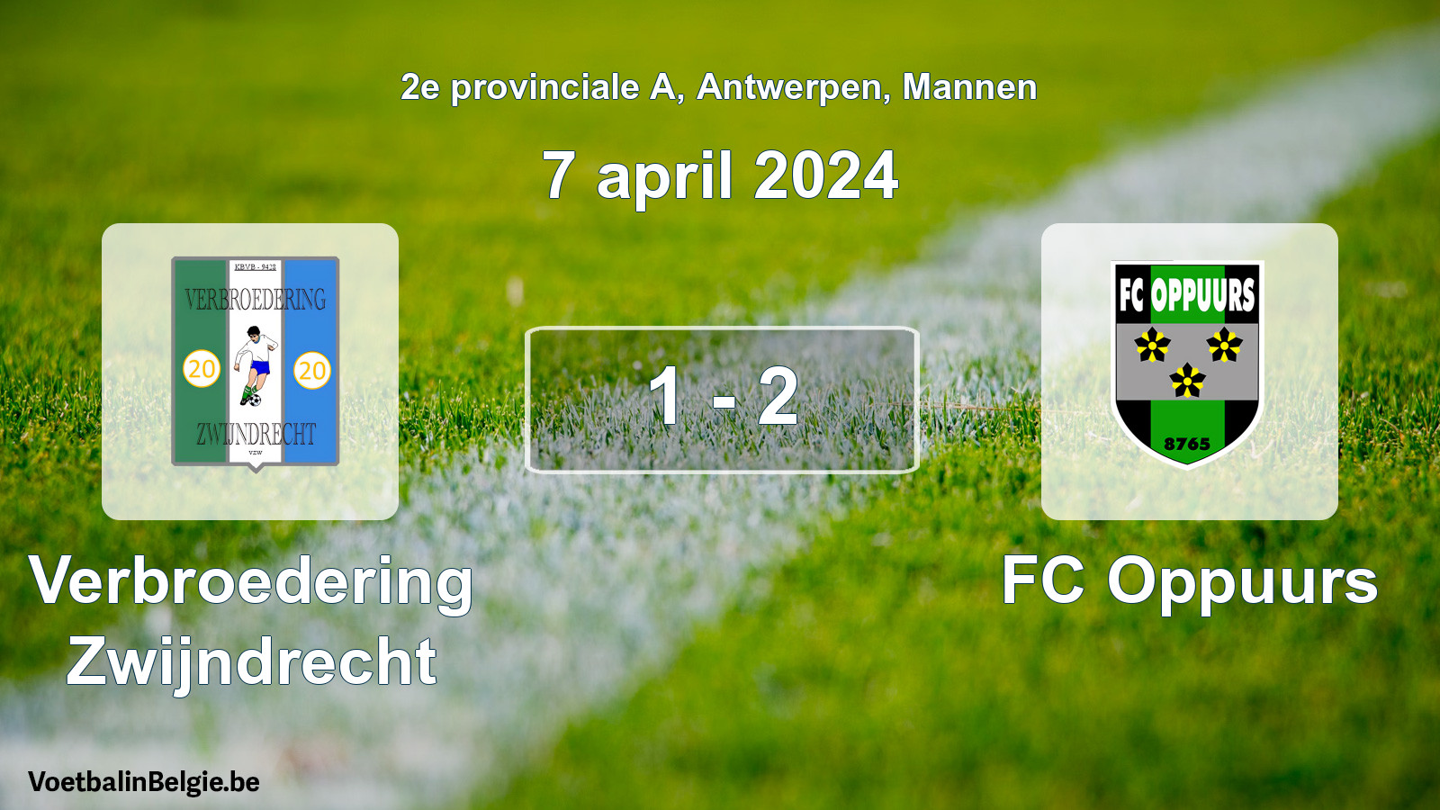Gespeelde wedstrijd mannenvoetbal: Verbroedering Zwijndrecht - FC Oppuurs 1 - 2 (7 april 2024)