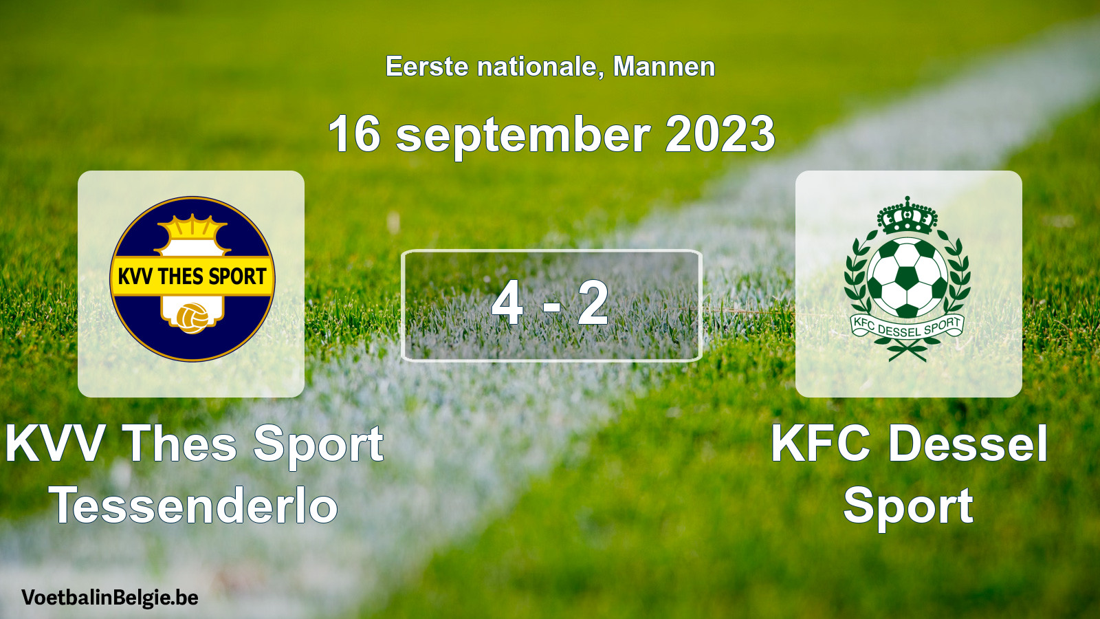 Gespeelde wedstrijd mannenvoetbal: KVV Thes Sport Tessenderlo - KFC Dessel Sport 4 - 2 (16 september 2023)