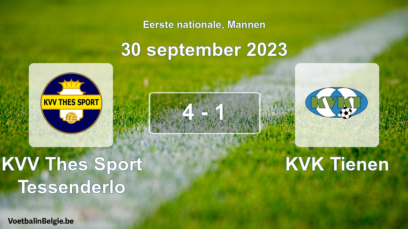 Gespeelde wedstrijd mannenvoetbal: KVV Thes Sport Tessenderlo - KVK Tienen 4 - 1 (30 september 2023)