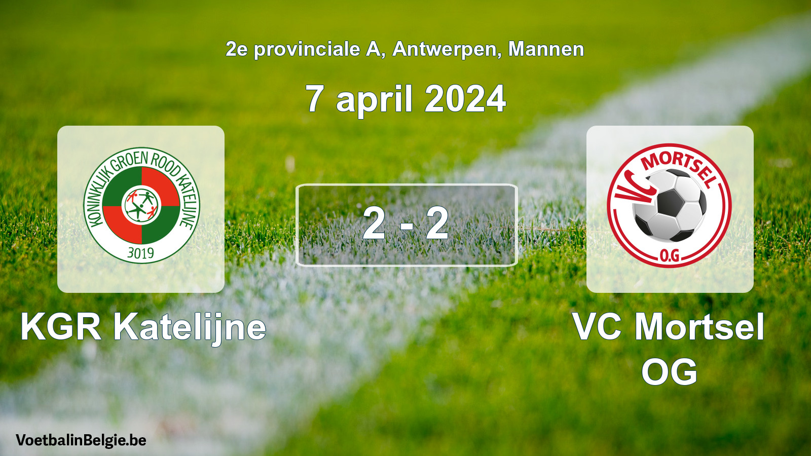 Gespeelde wedstrijd mannenvoetbal: KGR Katelijne - VC Mortsel OG 2 - 2 (7 april 2024)