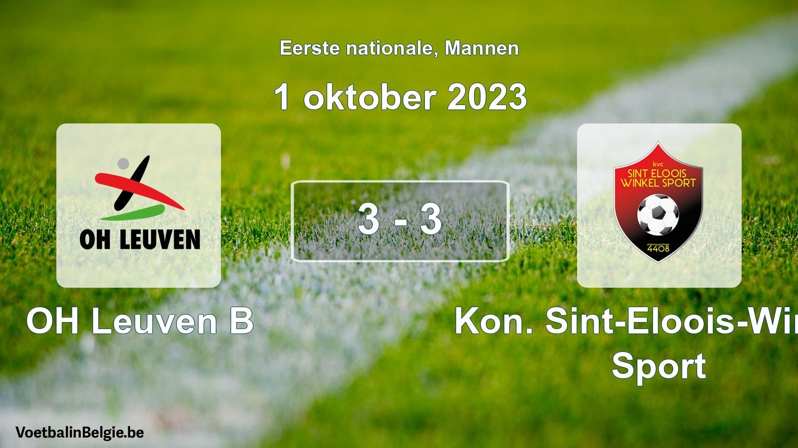 Gespeelde wedstrijd mannenvoetbal: OH Leuven B - Kon. Sint-Eloois-Winkel Sport 3 - 3 (1 oktober 2023)