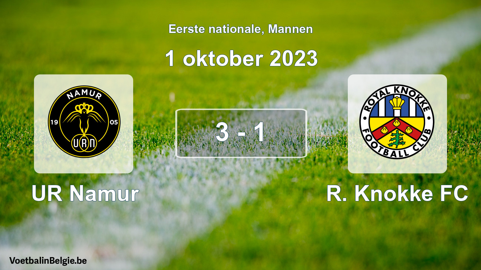 Gespeelde wedstrijd mannenvoetbal: UR Namur - R. Knokke FC 3 - 1 (1 oktober 2023)