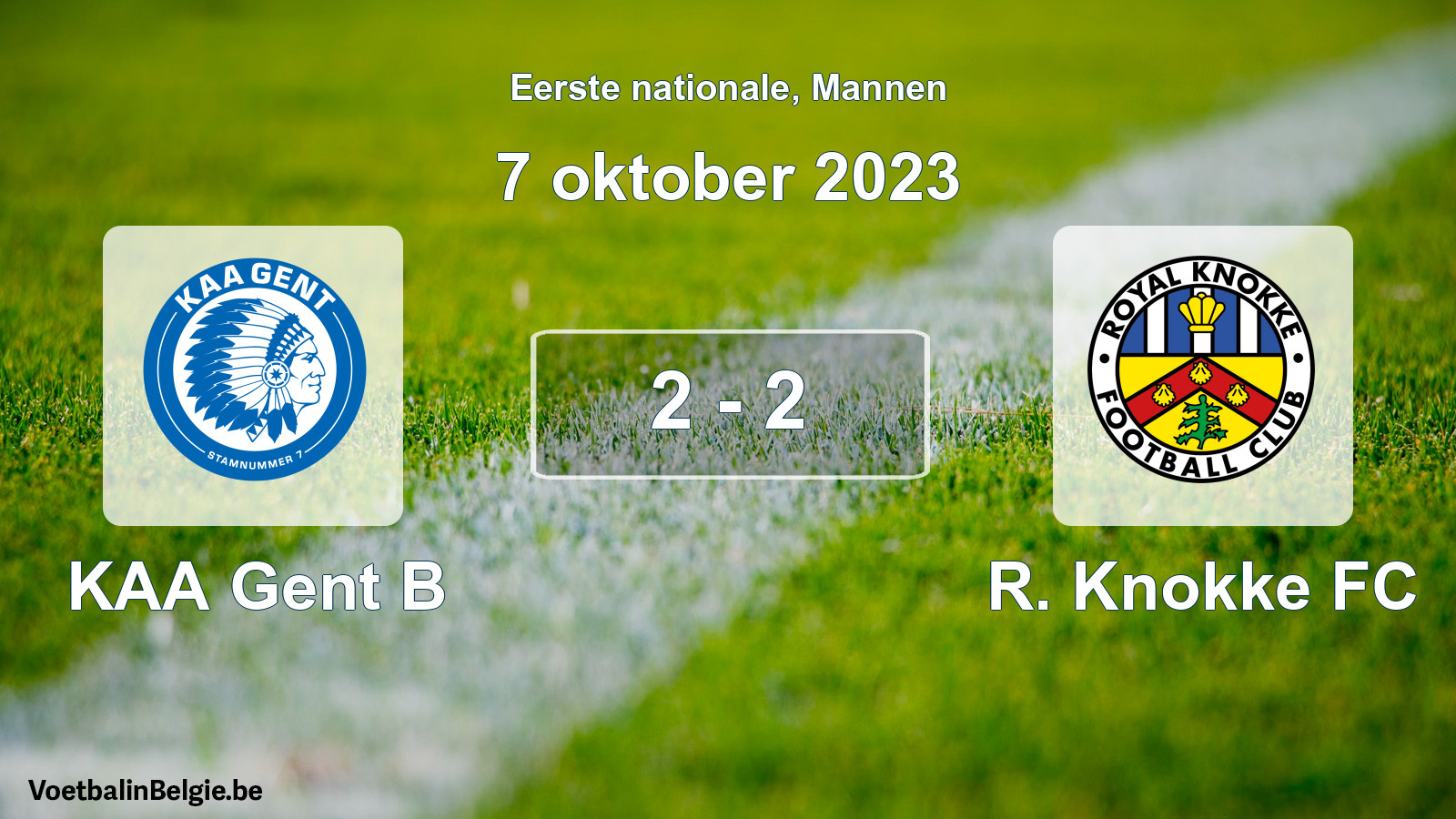 Gespeelde wedstrijd mannenvoetbal: KAA Gent B - R. Knokke FC 2 - 2 (7 oktober 2023)