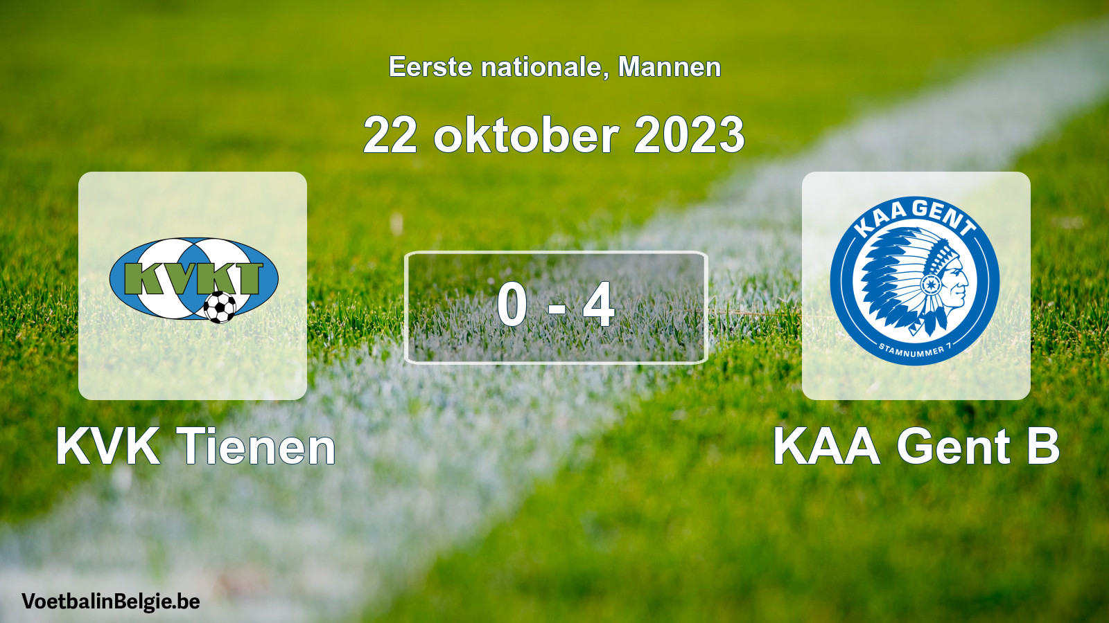 Gespeelde wedstrijd mannenvoetbal: KVK Tienen - KAA Gent B 0 - 4 (22 oktober 2023)