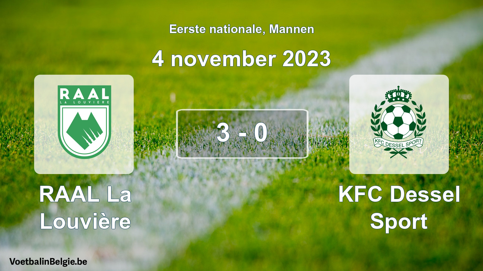 Gespeelde wedstrijd mannenvoetbal: RAAL La Louvière - KFC Dessel Sport 3 - 0 (4 november 2023)