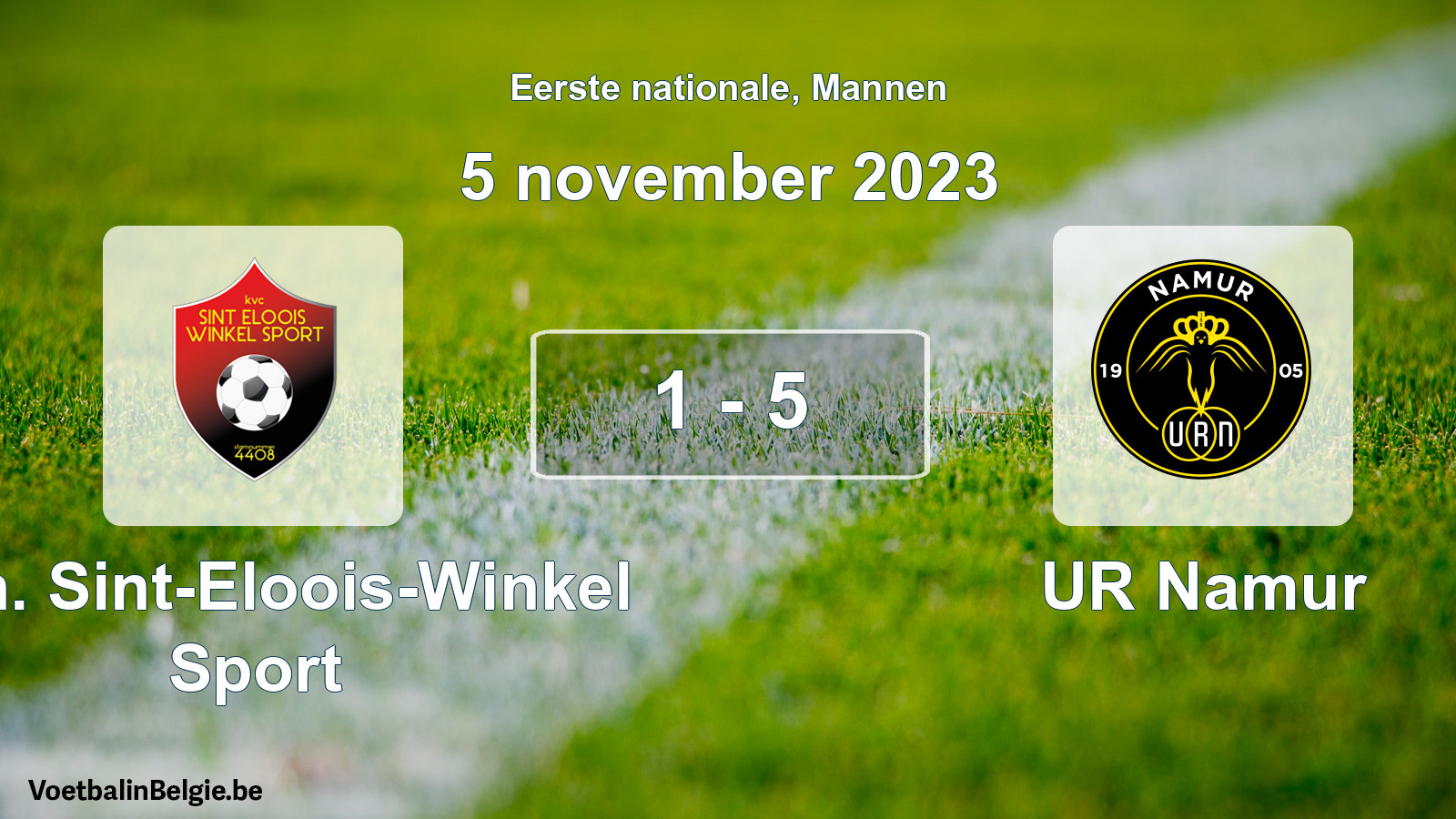 Gespeelde wedstrijd mannenvoetbal: Kon. Sint-Eloois-Winkel Sport - UR Namur 1 - 5 (5 november 2023)