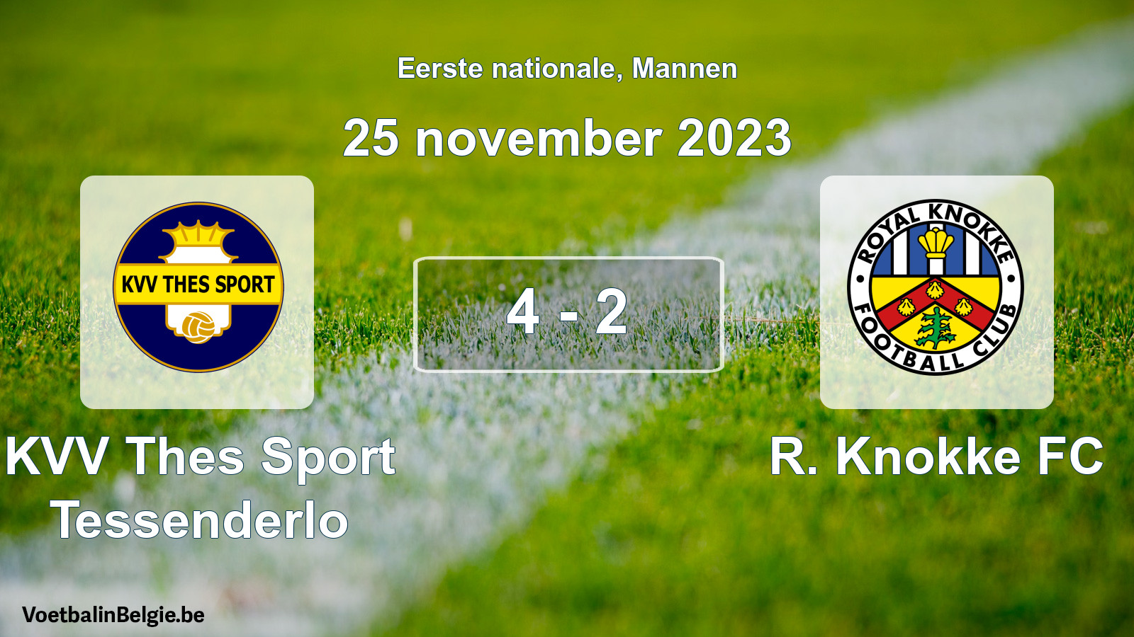 Gespeelde wedstrijd mannenvoetbal: KVV Thes Sport Tessenderlo - R. Knokke FC 4 - 2 (25 november 2023)