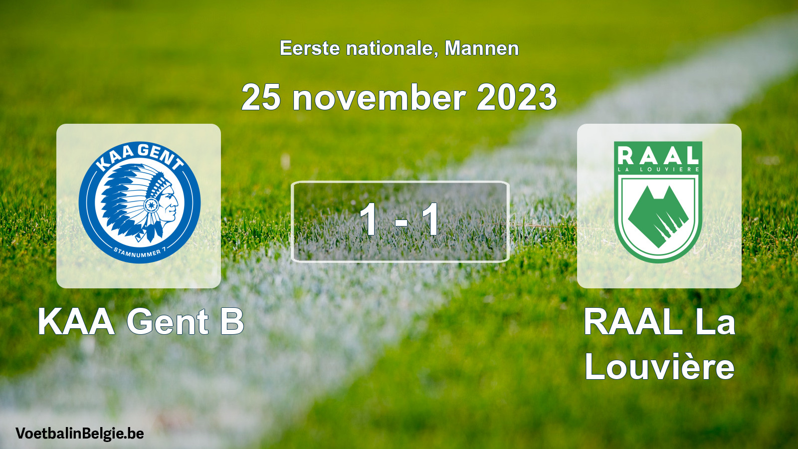 Gespeelde wedstrijd mannenvoetbal: KAA Gent B - RAAL La Louvière 1 - 1 (25 november 2023)