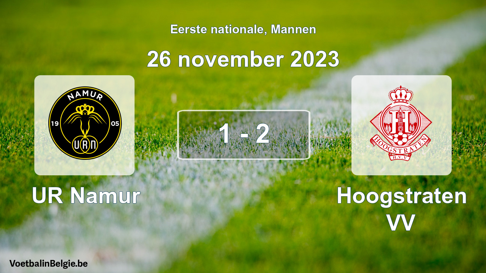 Gespeelde wedstrijd mannenvoetbal: UR Namur - Hoogstraten VV 1 - 2 (26 november 2023)