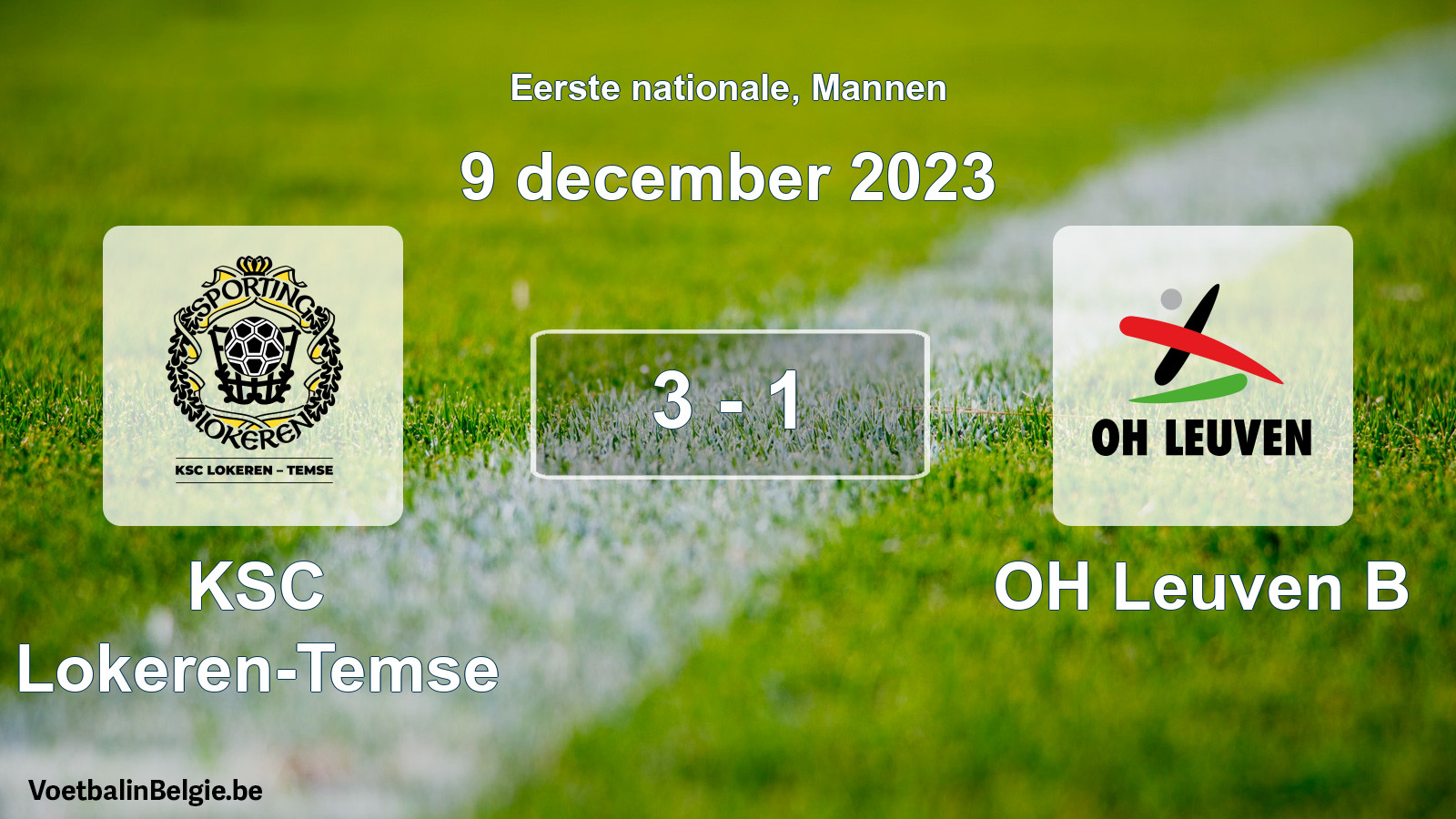 Gespeelde wedstrijd mannenvoetbal: KSC Lokeren-Temse - OH Leuven B 3 - 1 (9 december 2023)