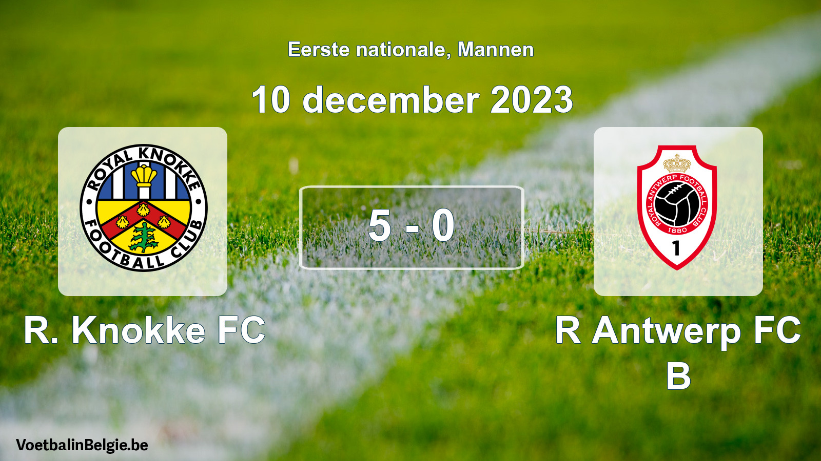 Gespeelde wedstrijd mannenvoetbal: R. Knokke FC - R Antwerp FC B 5 - 0 (10 december 2023)