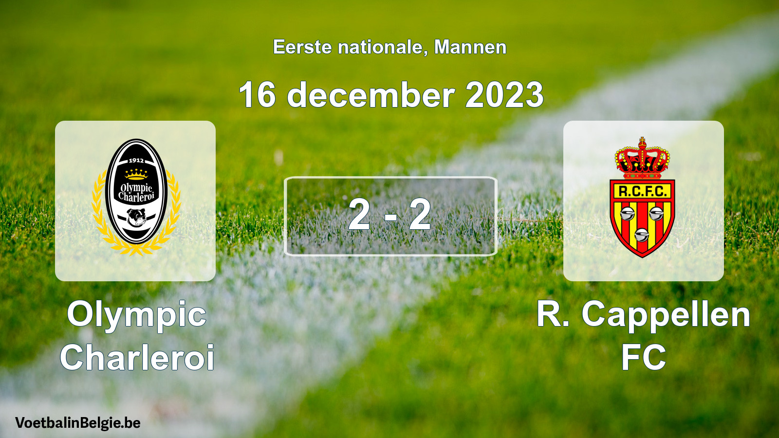 Gespeelde wedstrijd mannenvoetbal: Olympic Charleroi - R. Cappellen FC 2 - 2 (16 december 2023)