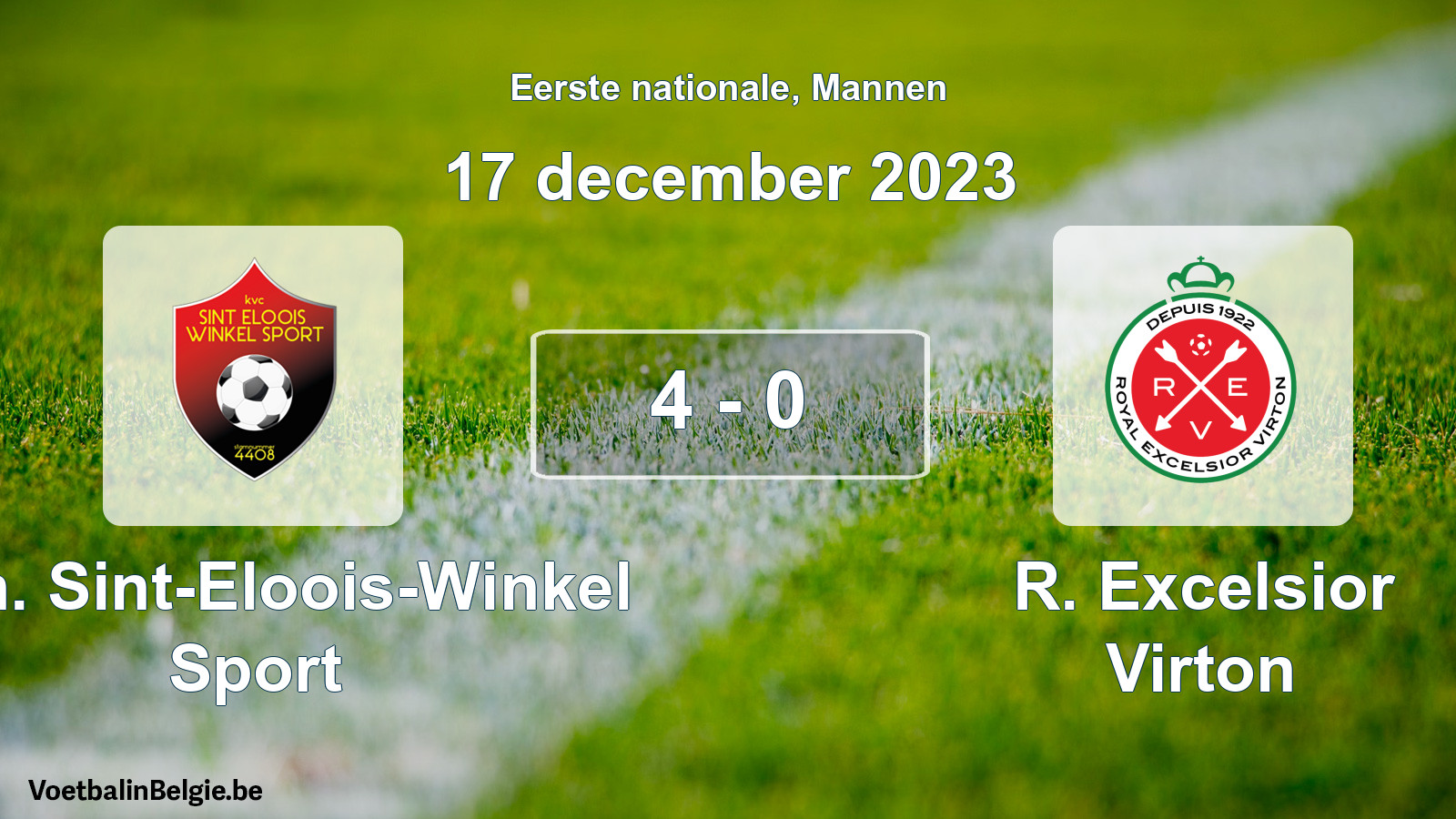 Gespeelde wedstrijd mannenvoetbal: Kon. Sint-Eloois-Winkel Sport - R. Excelsior Virton 4 - 0 (17 december 2023)
