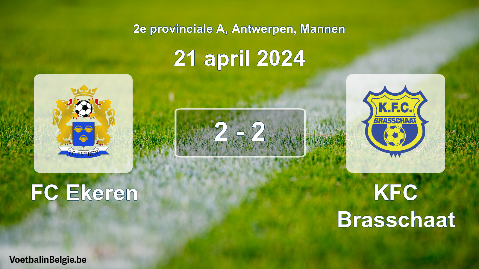 Gespeelde wedstrijd mannenvoetbal: FC Ekeren - KFC Brasschaat 2 - 2 (21 april 2024)