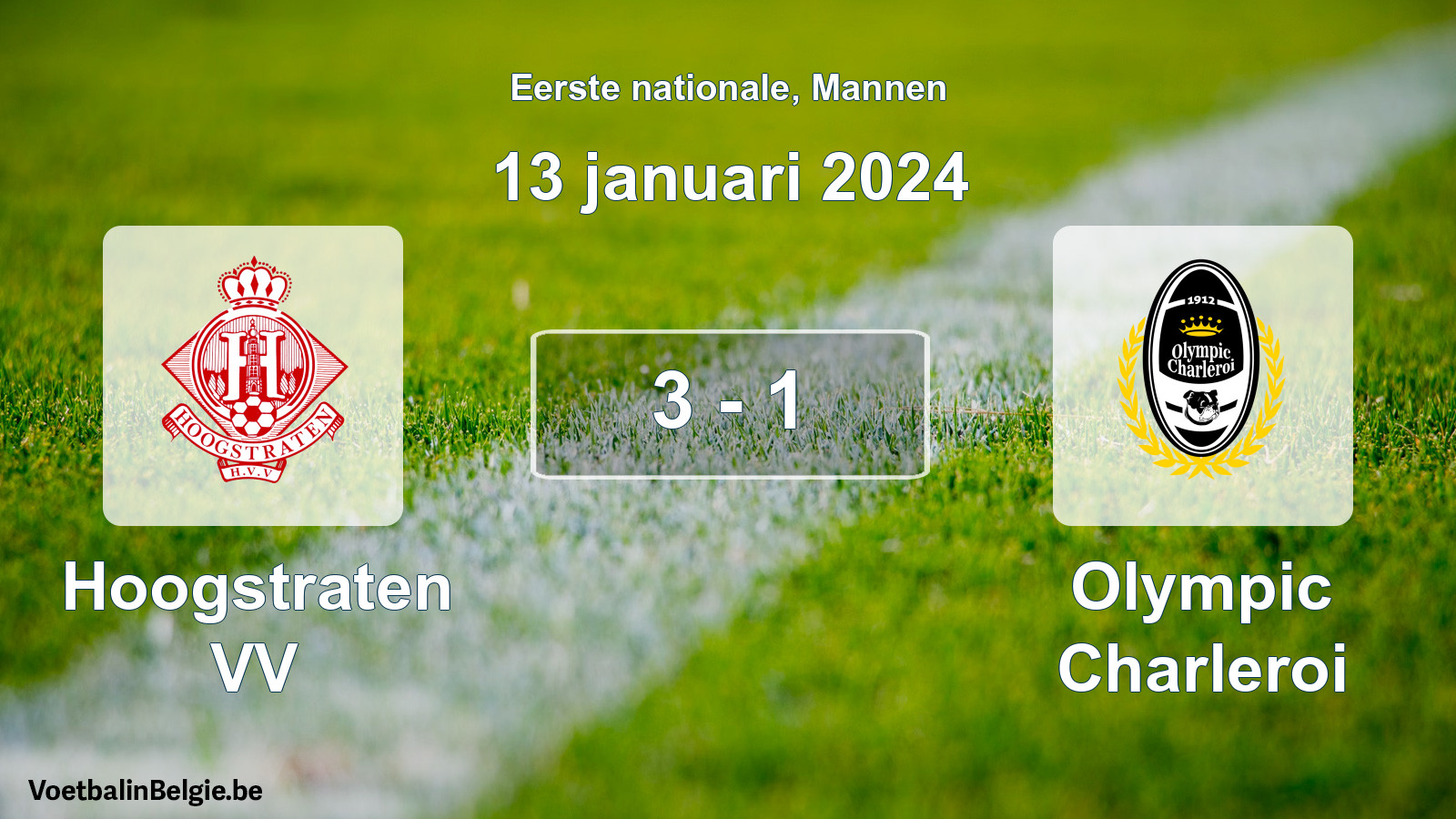 Gespeelde wedstrijd mannenvoetbal: Hoogstraten VV - Olympic Charleroi 3 - 1 (13 januari 2024)