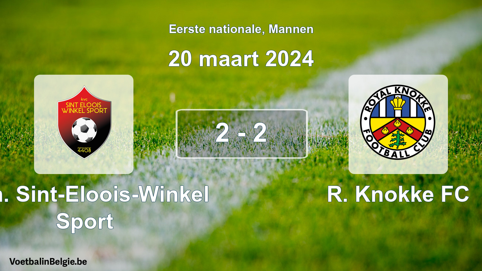 Gespeelde wedstrijd mannenvoetbal: Kon. Sint-Eloois-Winkel Sport - R. Knokke FC 2 - 2 (20 maart 2024)