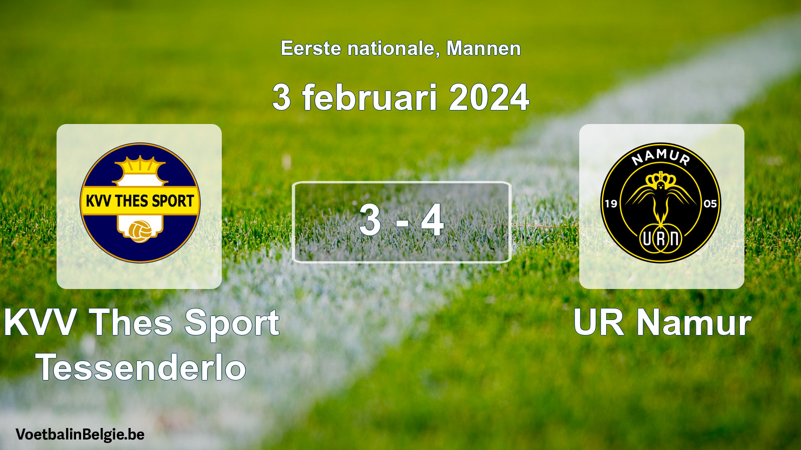 Gespeelde wedstrijd mannenvoetbal: KVV Thes Sport Tessenderlo - UR Namur 3 - 4 (3 februari 2024)