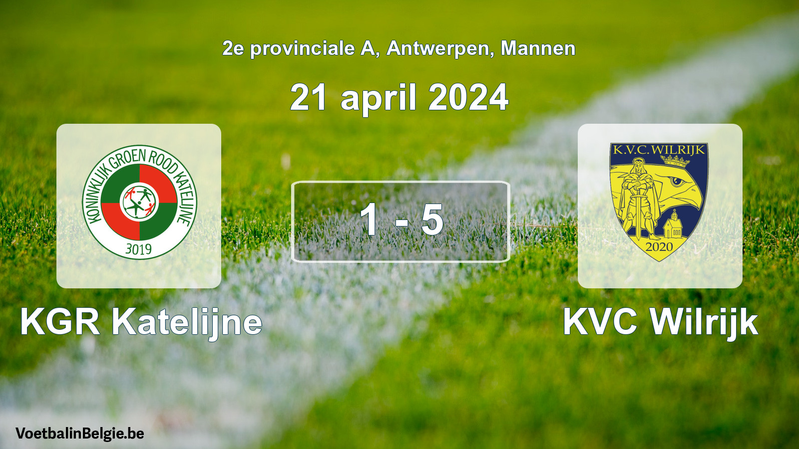 Gespeelde wedstrijd mannenvoetbal: KGR Katelijne - KVC Wilrijk 1 - 5 (21 april 2024)