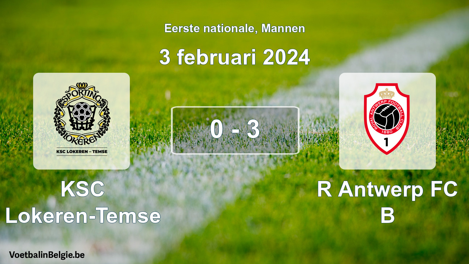 Gespeelde wedstrijd mannenvoetbal: KSC Lokeren-Temse - R Antwerp FC B 0 - 3 (3 februari 2024)