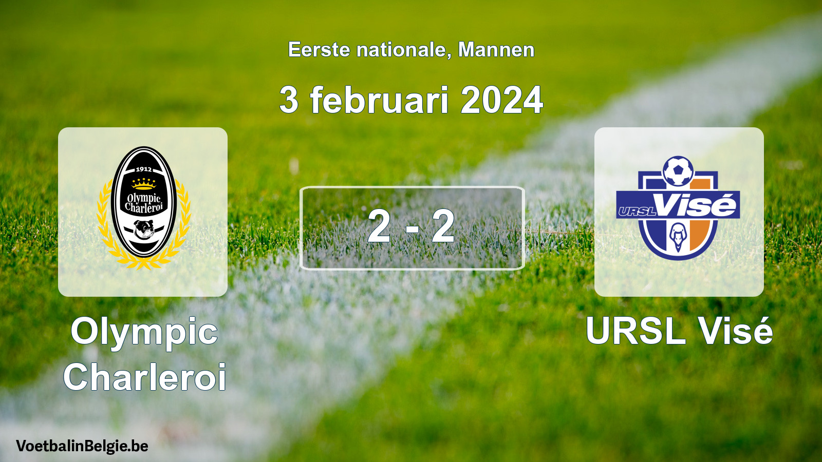 Gespeelde wedstrijd mannenvoetbal: Olympic Charleroi - URSL Visé 2 - 2 (3 februari 2024)