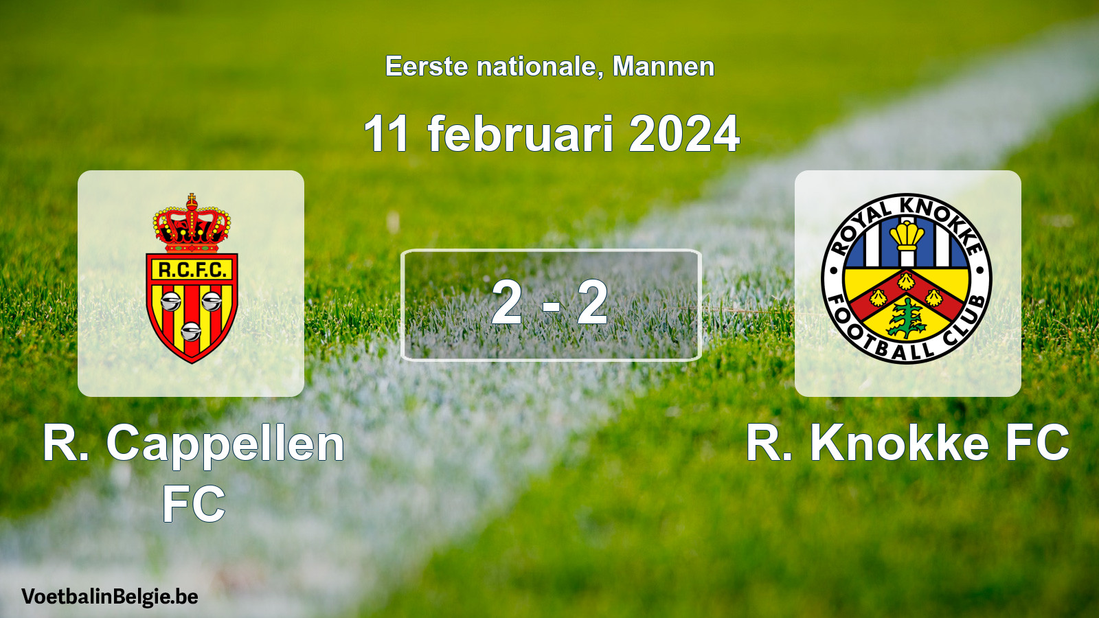 Gespeelde wedstrijd mannenvoetbal: R. Cappellen FC - R. Knokke FC 2 - 2 (11 februari 2024)