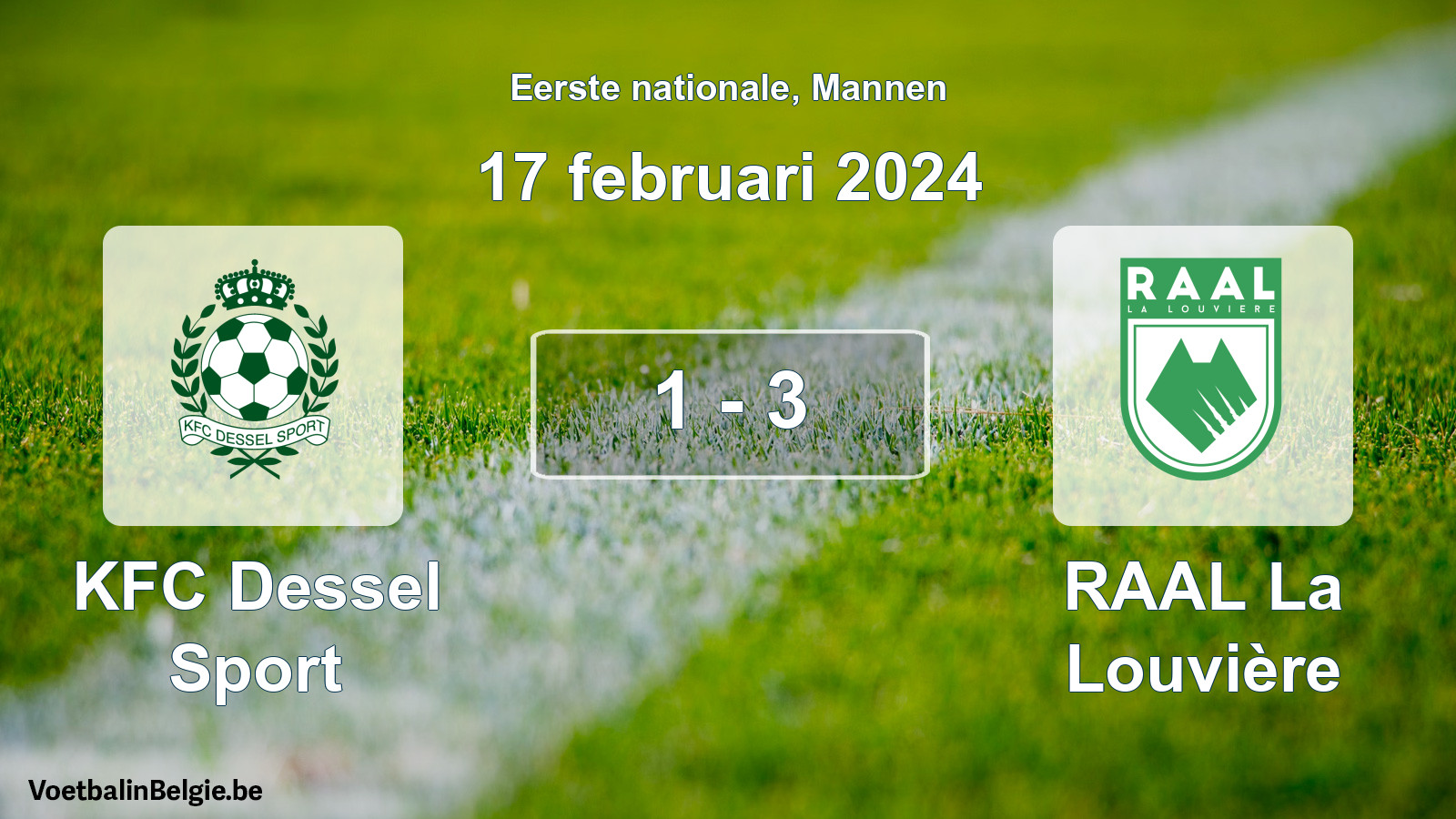 Gespeelde wedstrijd mannenvoetbal: KFC Dessel Sport - RAAL La Louvière 1 - 3 (17 februari 2024)