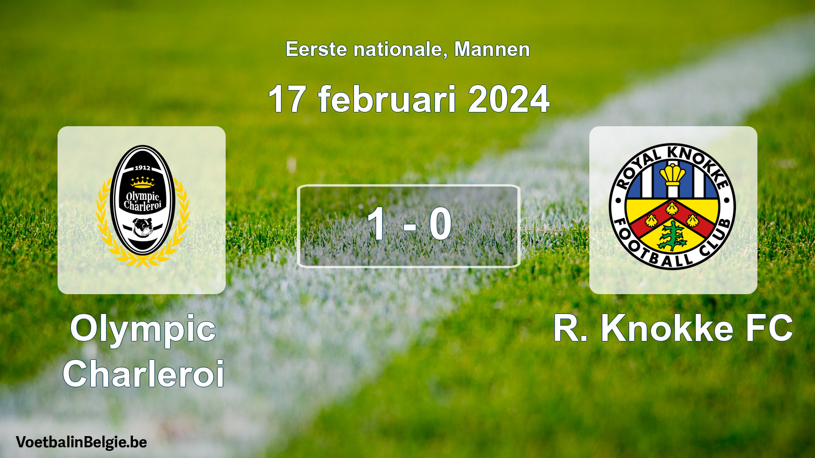 Gespeelde wedstrijd mannenvoetbal: Olympic Charleroi - R. Knokke FC 1 - 0 (17 februari 2024)