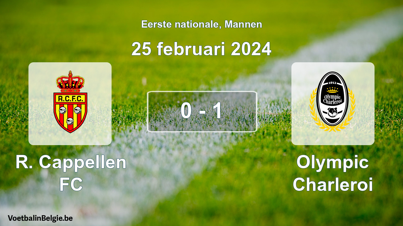 Gespeelde wedstrijd mannenvoetbal: R. Cappellen FC - Olympic Charleroi 0 - 1 (25 februari 2024)