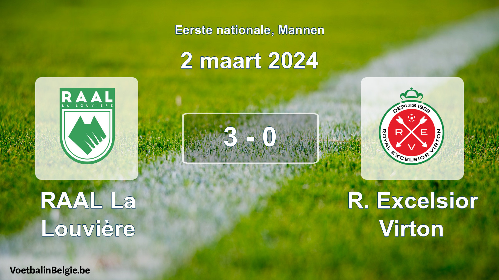 Gespeelde wedstrijd mannenvoetbal: RAAL La Louvière - R. Excelsior Virton 3 - 0 (2 maart 2024)