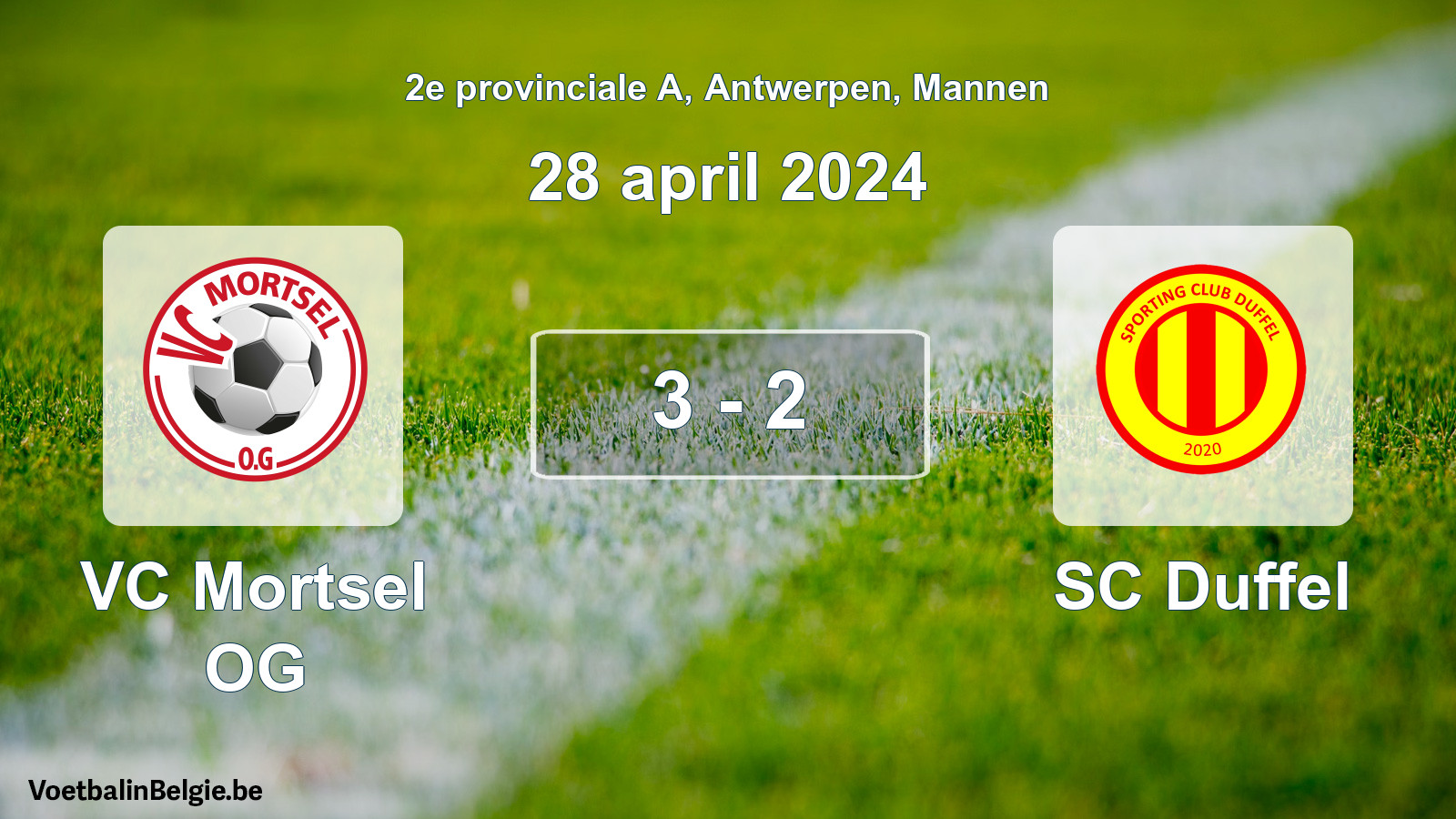 Gespeelde wedstrijd mannenvoetbal: VC Mortsel OG - SC Duffel 3 - 2 (28 april 2024)