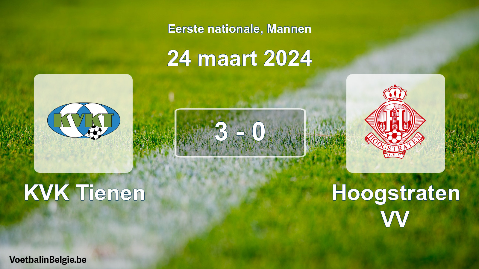 Gespeelde wedstrijd mannenvoetbal: KVK Tienen - Hoogstraten VV 3 - 0 (24 maart 2024)