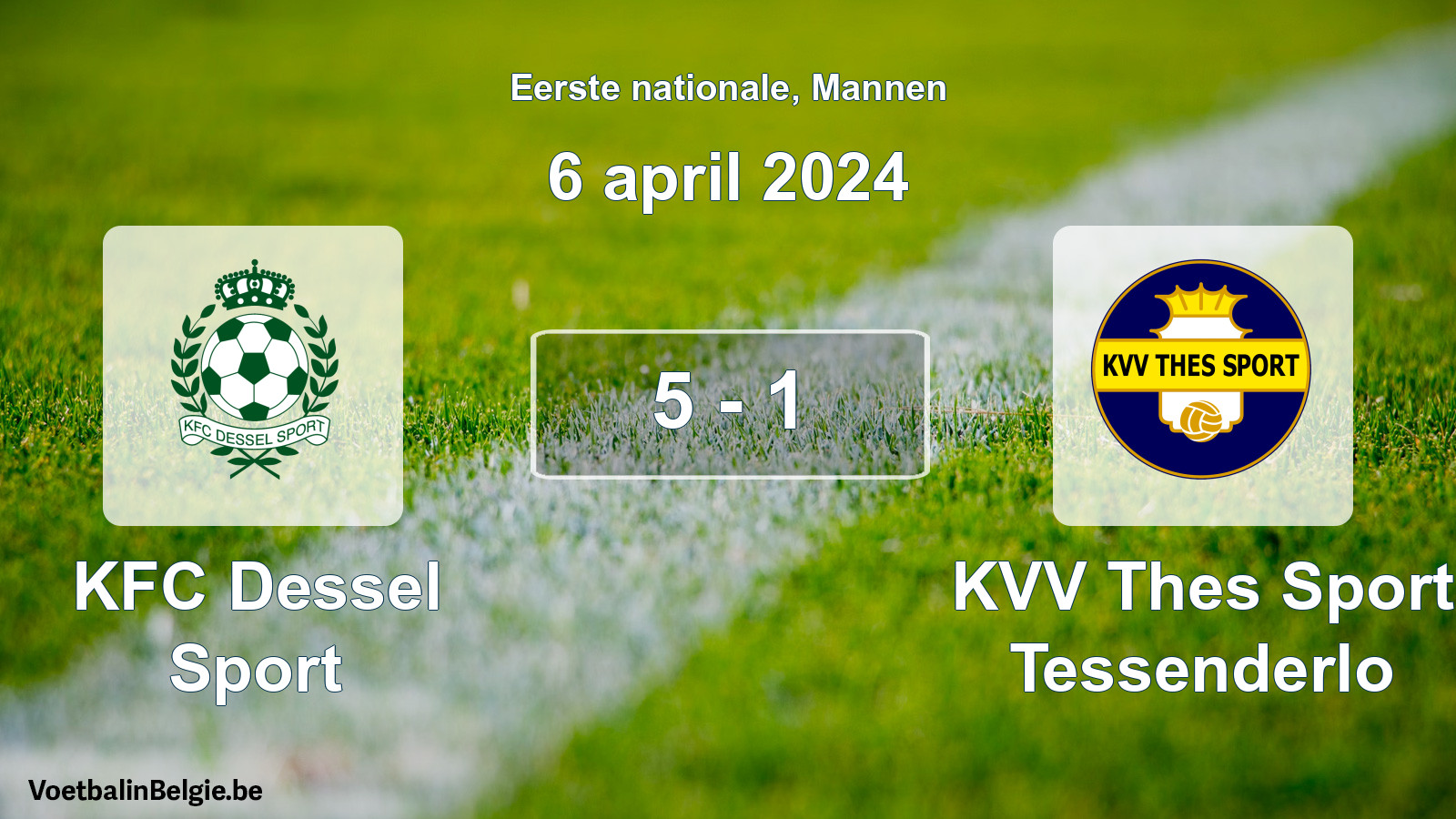 Gespeelde wedstrijd mannenvoetbal: KFC Dessel Sport - KVV Thes Sport Tessenderlo 5 - 1 (6 april 2024)