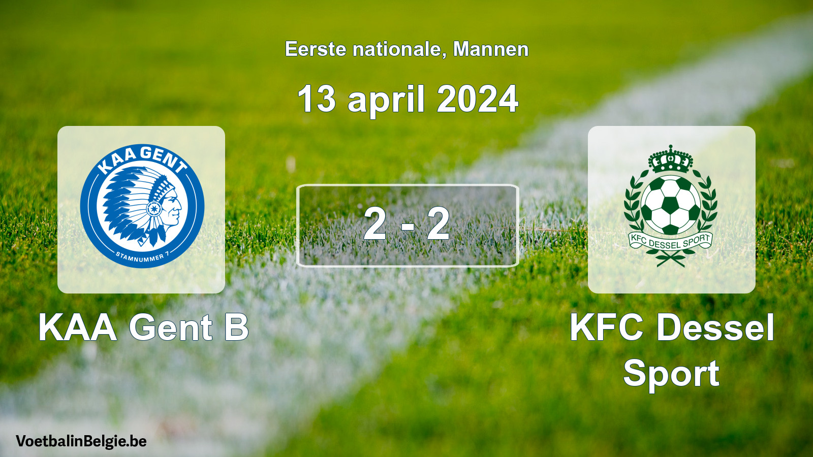 Gespeelde wedstrijd mannenvoetbal: KAA Gent B - KFC Dessel Sport 2 - 2 (13 april 2024)