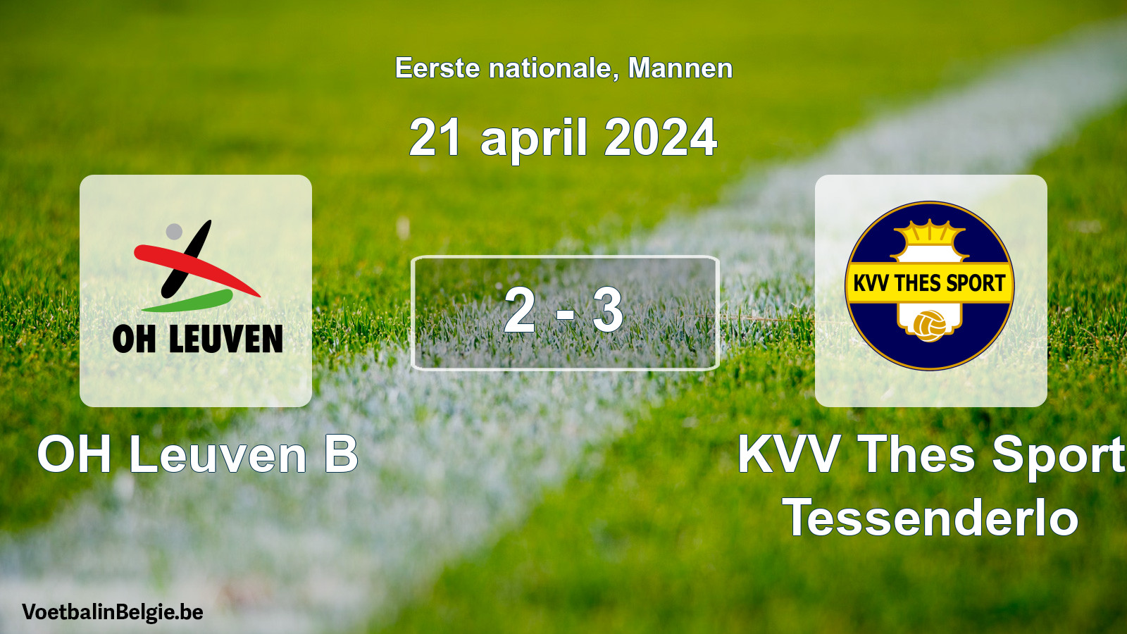 Gespeelde wedstrijd mannenvoetbal: OH Leuven B - KVV Thes Sport Tessenderlo 2 - 3 (21 april 2024)