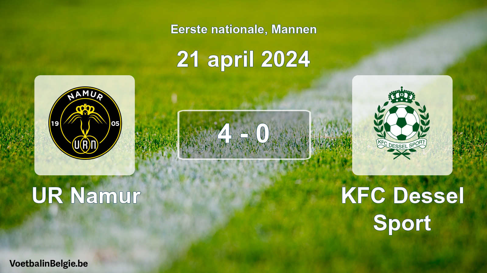 Gespeelde wedstrijd mannenvoetbal: UR Namur - KFC Dessel Sport 4 - 0 (21 april 2024)