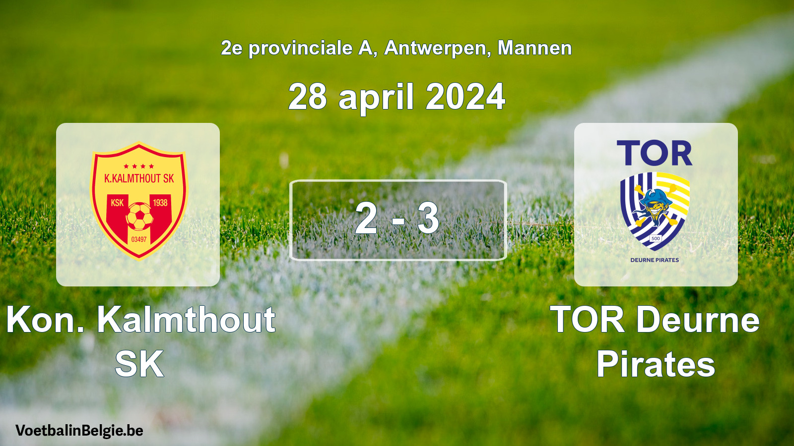 Gespeelde wedstrijd mannenvoetbal: Kon. Kalmthout SK - TOR Deurne Pirates 2 - 3 (28 april 2024)