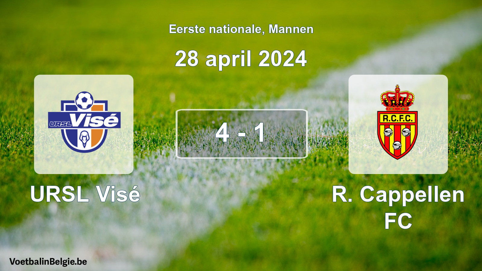 Gespeelde wedstrijd mannenvoetbal: URSL Visé - R. Cappellen FC 4 - 1 (28 april 2024)