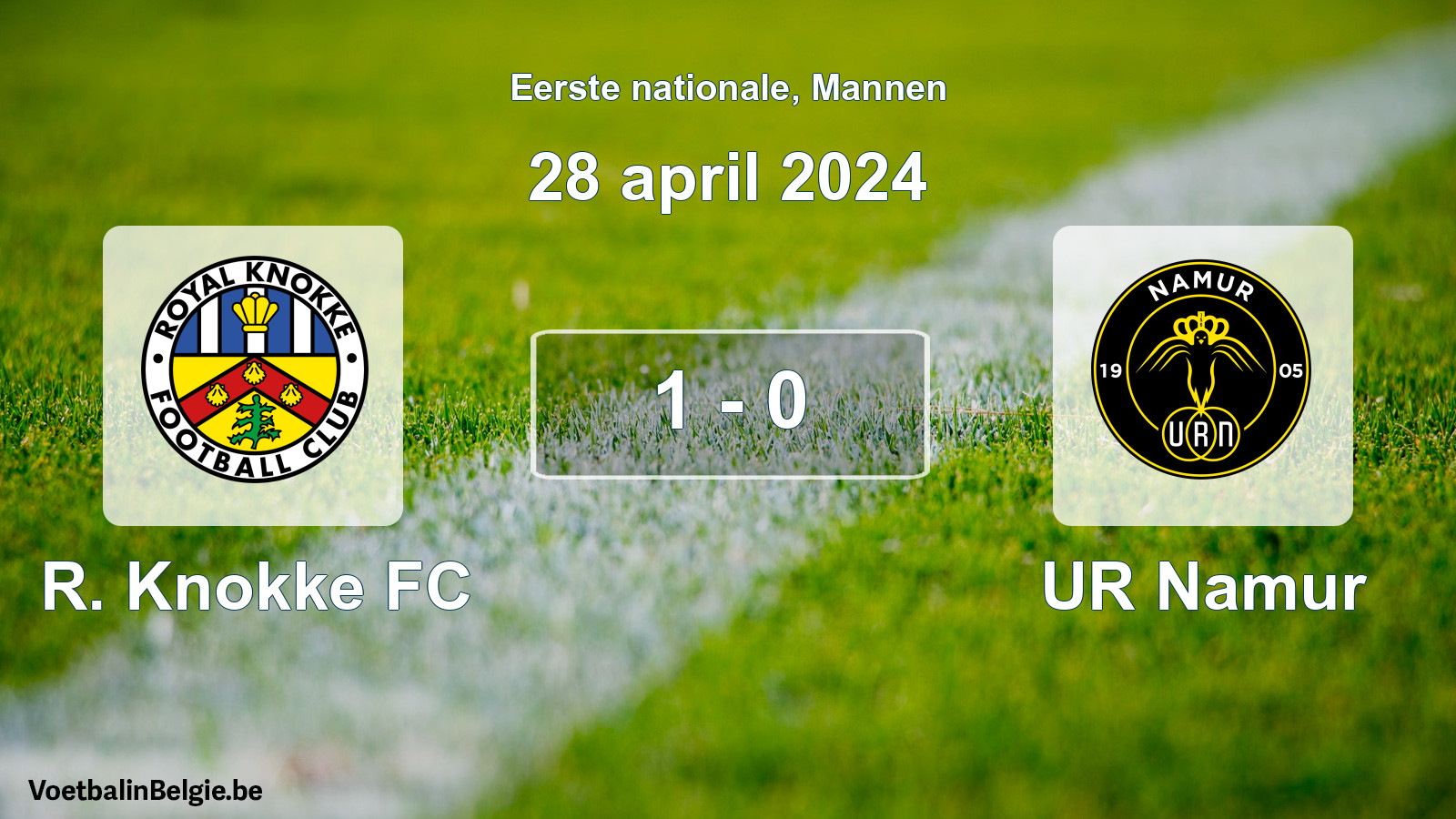Gespeelde wedstrijd mannenvoetbal: R. Knokke FC - UR Namur 1 - 0 (28 april 2024)