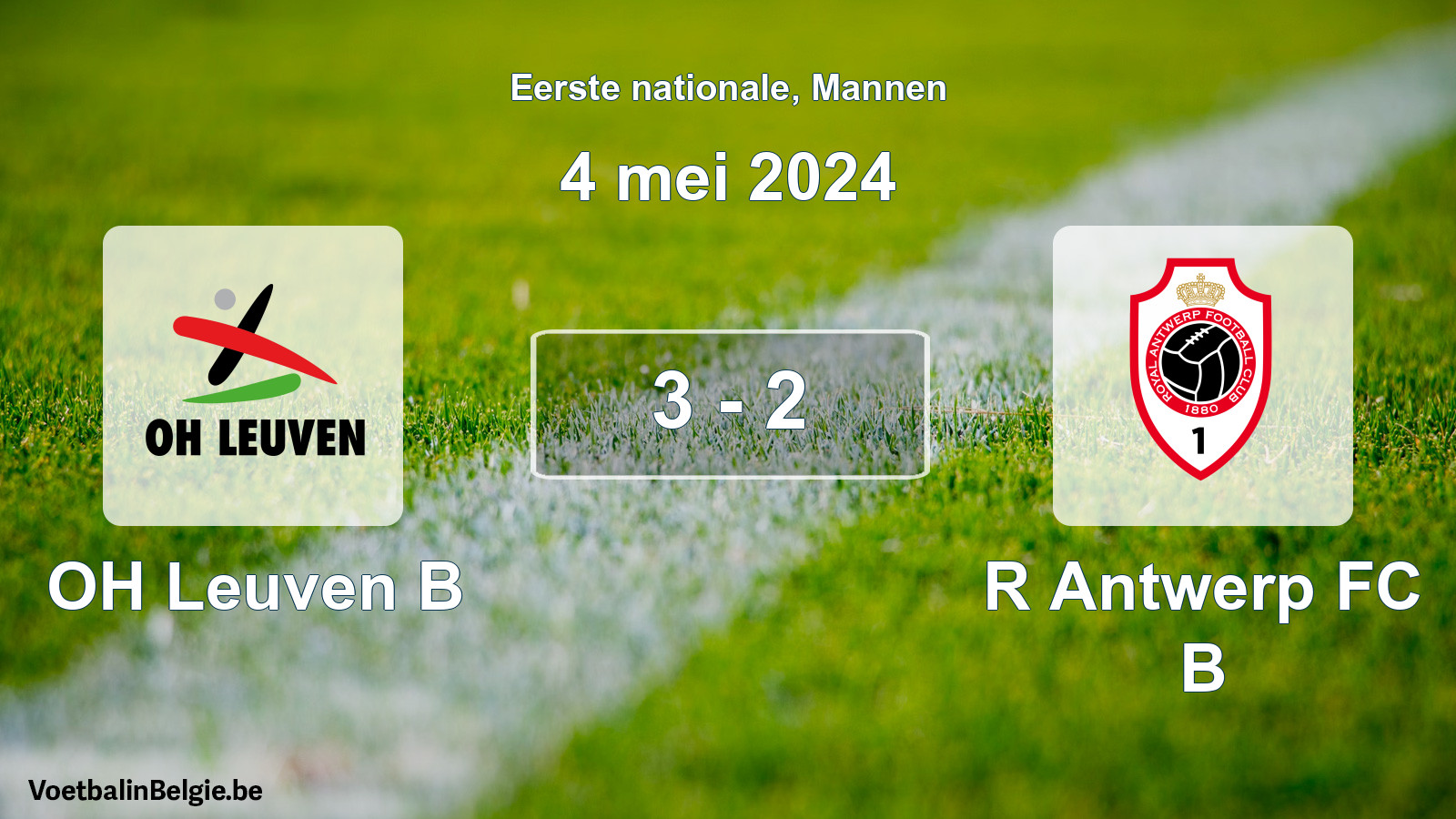 Gespeelde wedstrijd mannenvoetbal: OH Leuven B - R Antwerp FC B 3 - 2 (4 mei 2024)